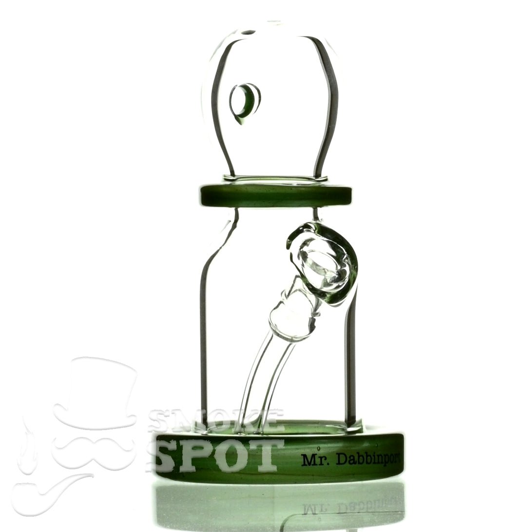 Side view of Mr Dabbinport 5 inch 10mm silver green glass rig - Smoke Spot