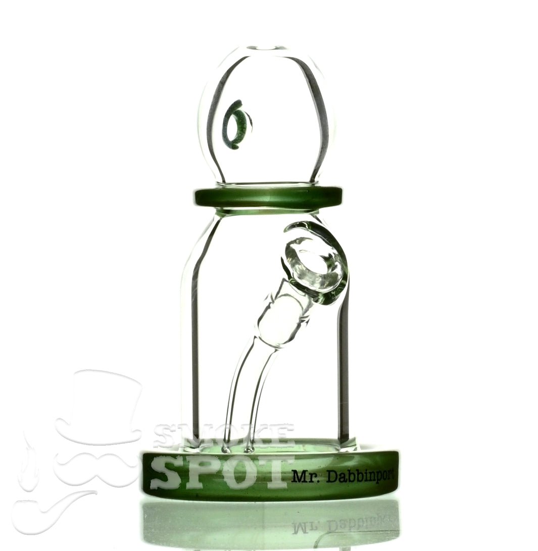 Side view of Mr Dabbinport 5 inch 10mm silver green glass rig - Smoke Spot