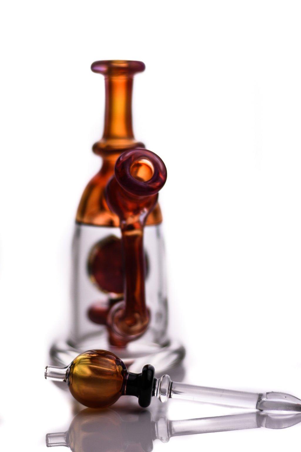 Mtp Glass Aprodesia Minitue waterpipe with matching bubble cap and dabber detailed view - Smoke Spot