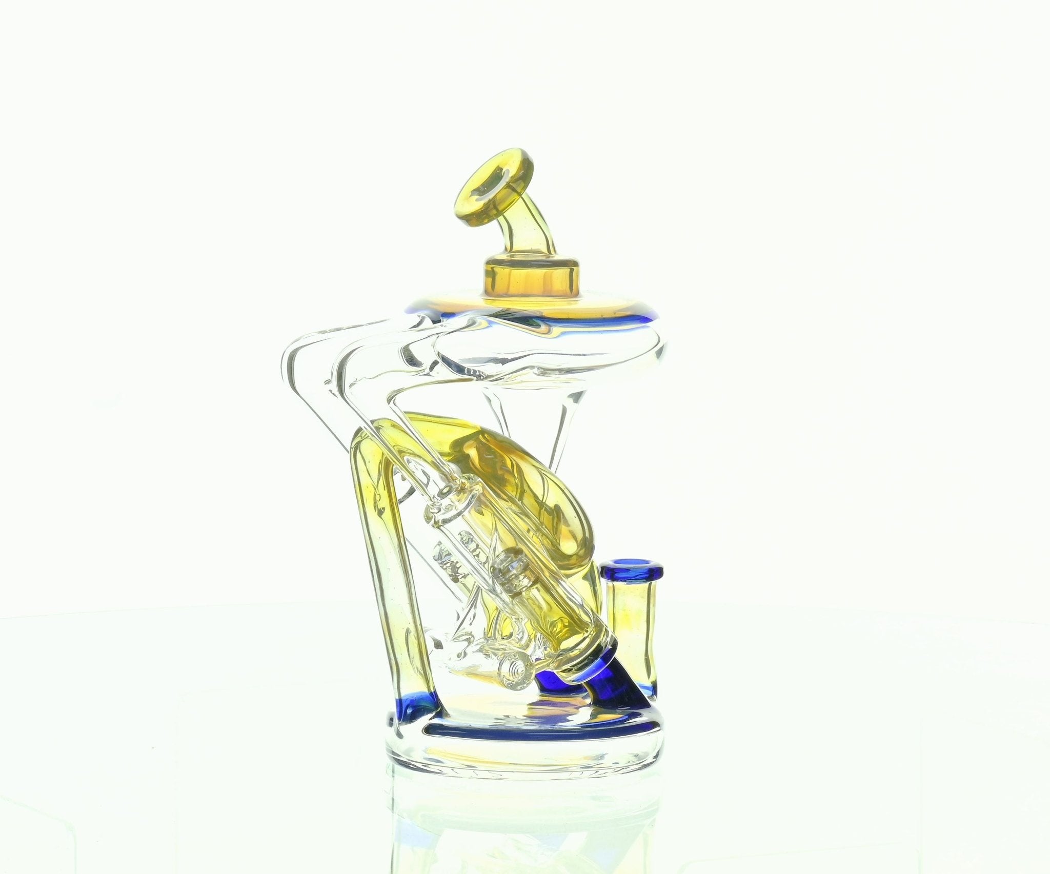 NIB GLASS PARTIAL COLOR PISTON RIG EXTRA LIGHT YELLOW/OPAL LAVENDER & BRILLIANT BLUE ACCENTS - SSSS
