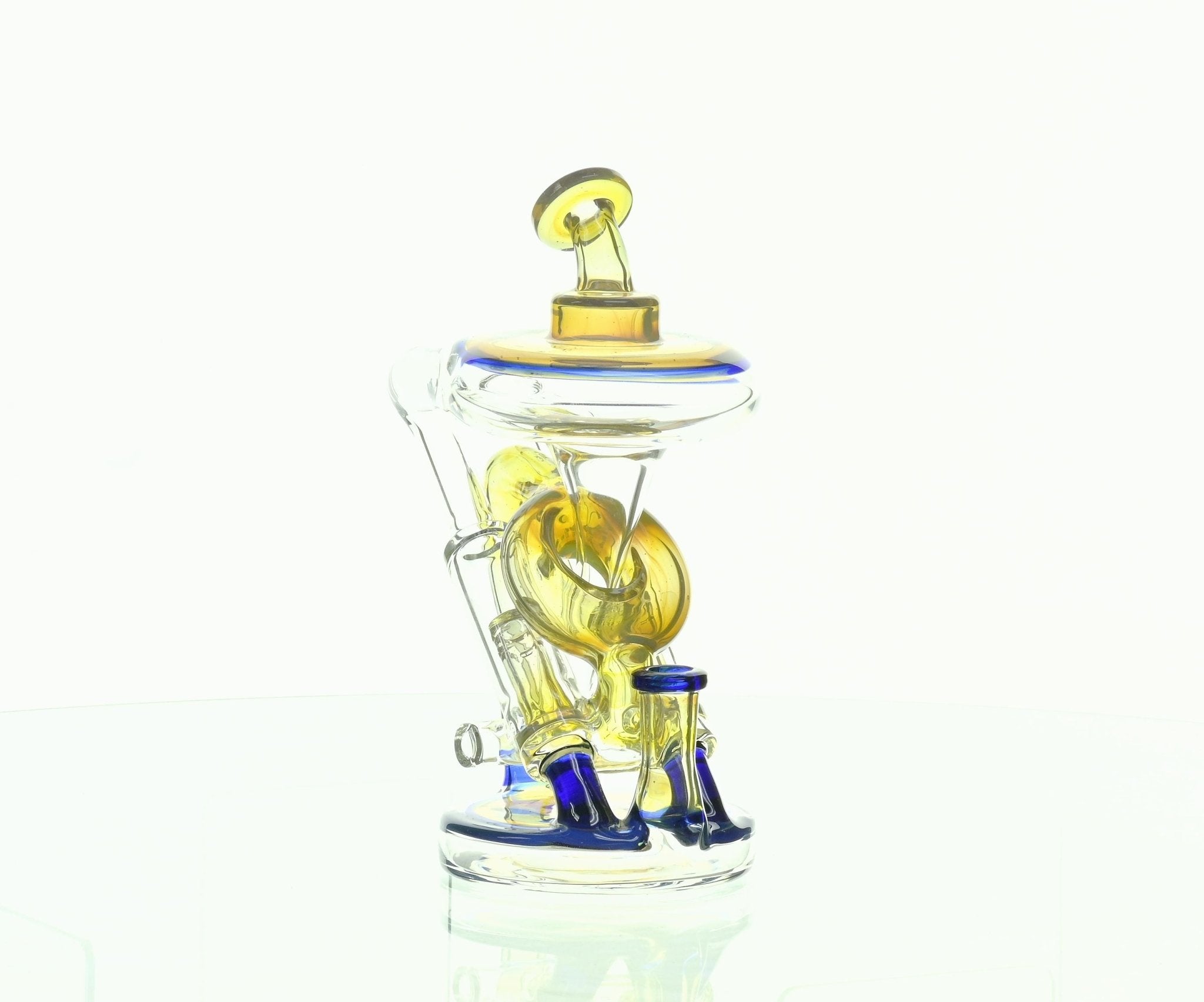 NIB GLASS PARTIAL COLOR PISTON RIG EXTRA LIGHT YELLOW/OPAL LAVENDER & BRILLIANT BLUE ACCENTS - SSSS