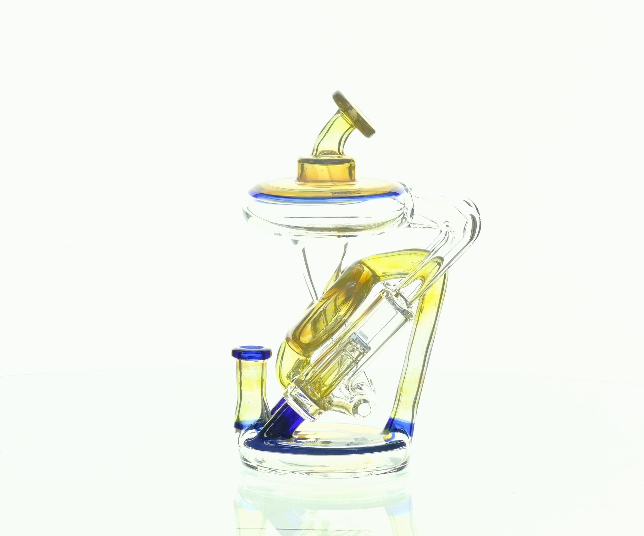 NIB GLASS PARTIAL COLOR PISTON RIG EXTRA LIGHT YELLOW/OPAL LAVENDER & BRILLIANT BLUE ACCENTS - SSSS