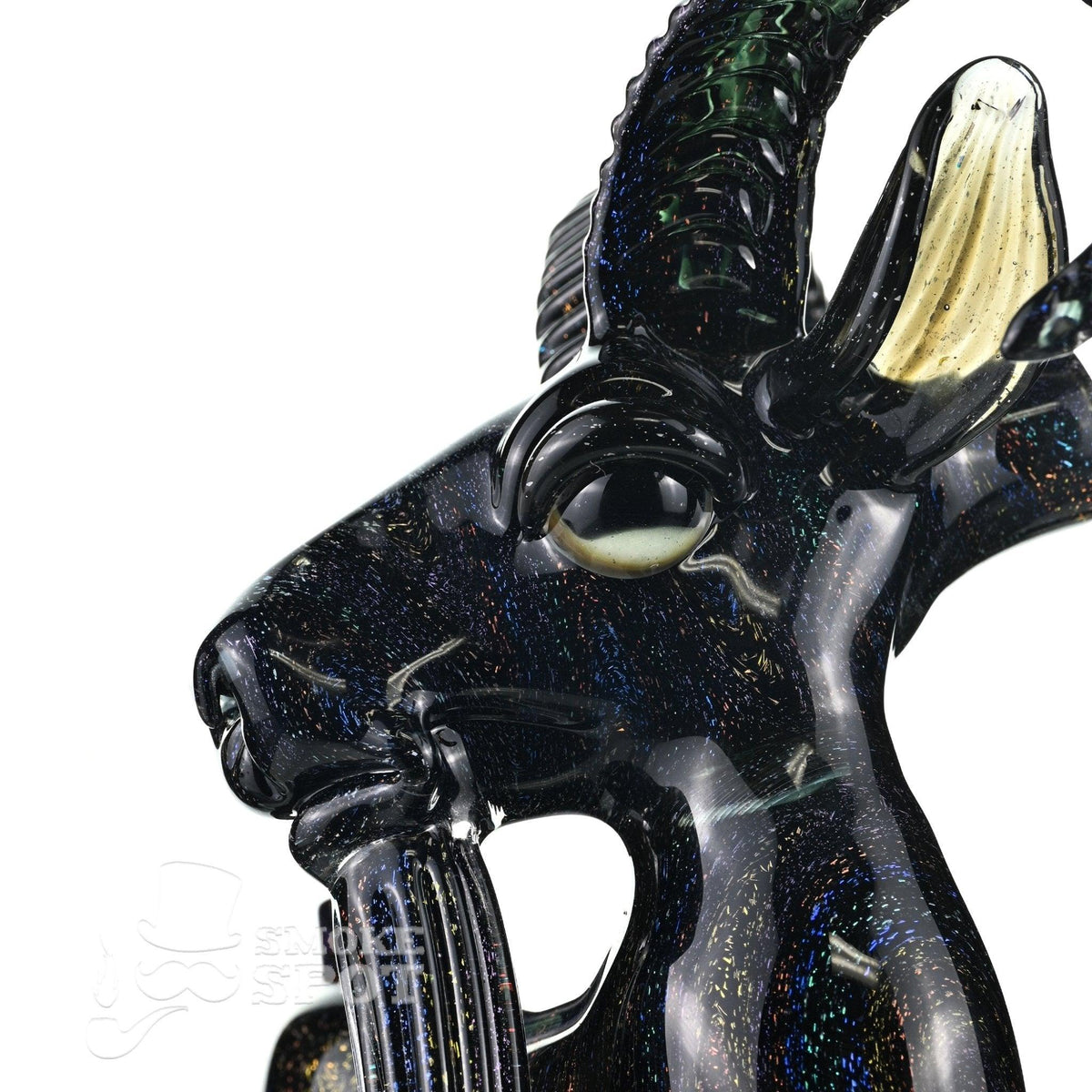 Close-up of Signed Pelican Detail on Robertson Glass Full Dichro Goat Waterpipe