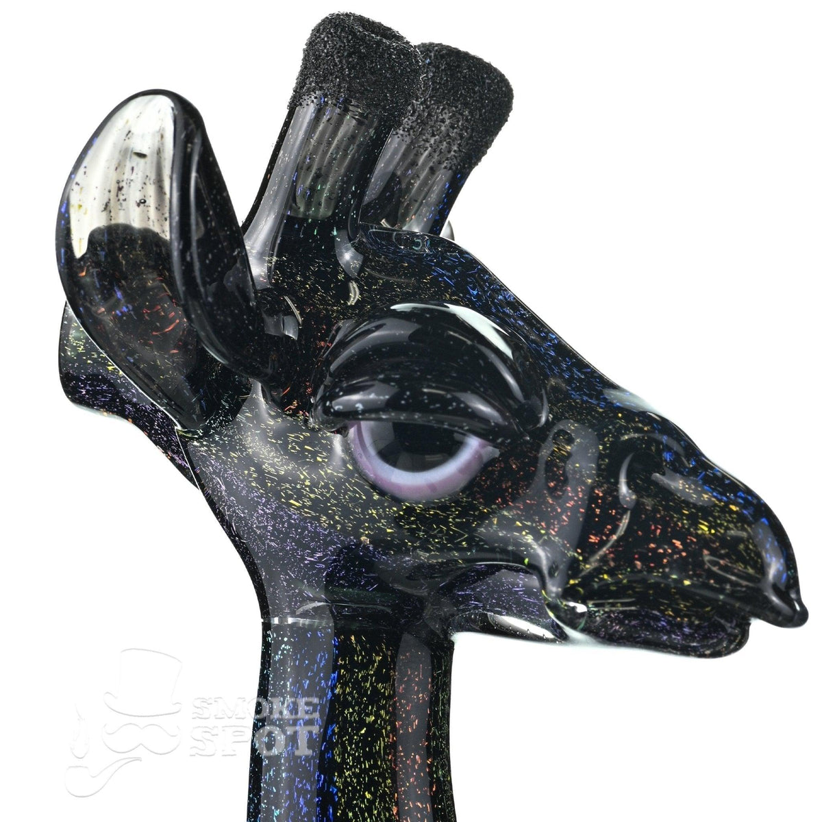 Side view of Robertson Glass Giraffe Full Dichro Waterpipe with Signed Pelican