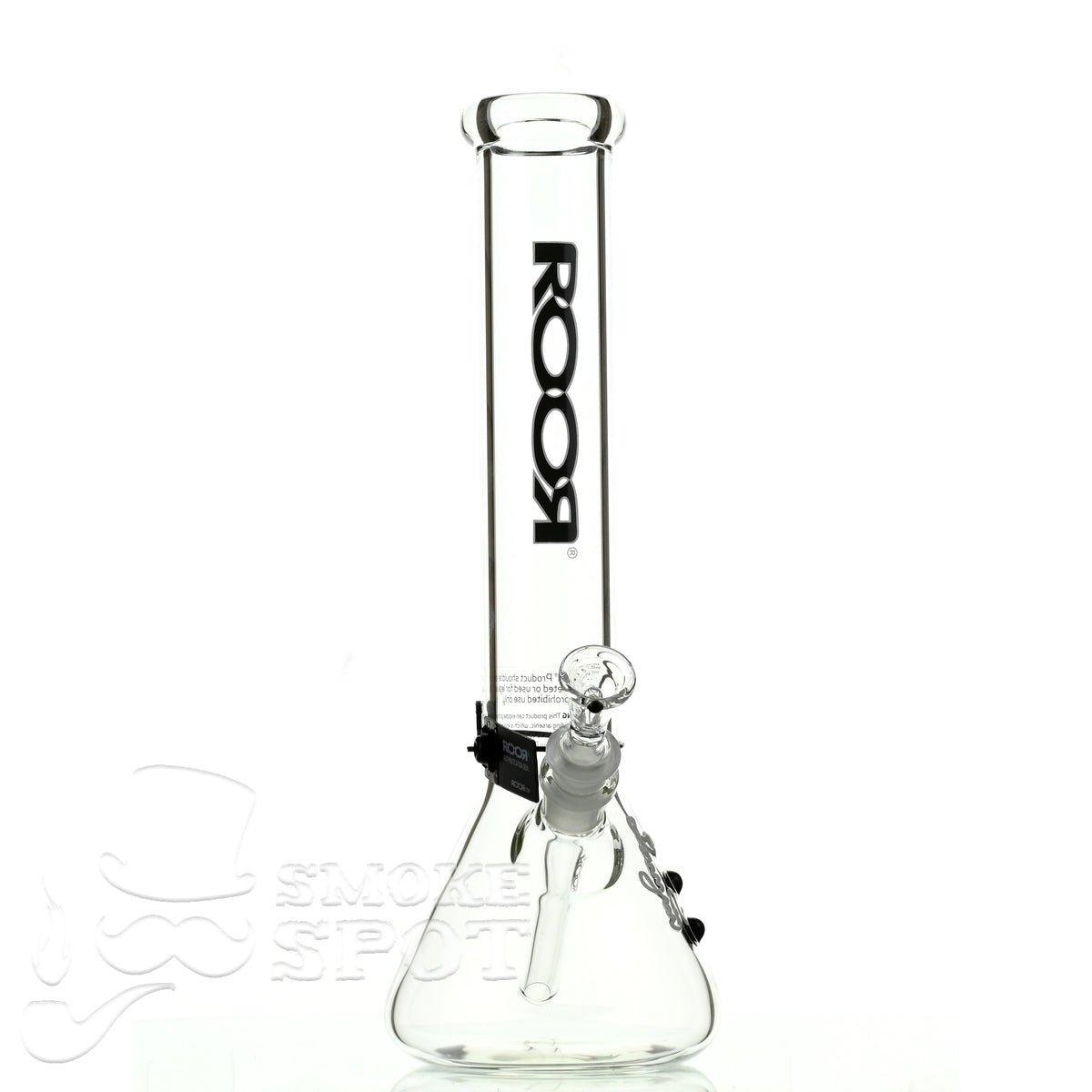 Side view of Roor Beaker 14 inch P-D black & white glass waterpipe