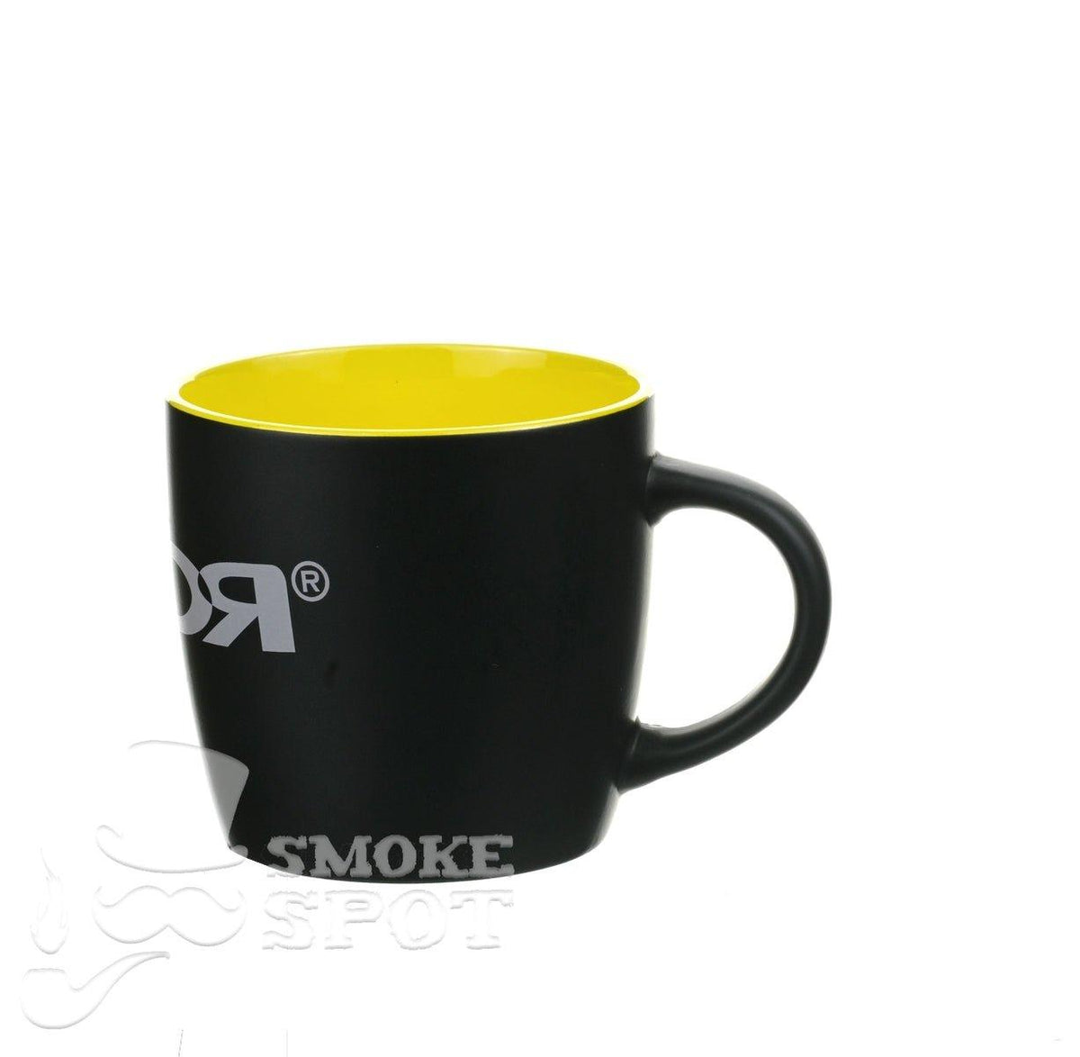 Side view of ROOR Mug Off-White Yellow Inside - Durable Glass Mug at Smoke Spot
