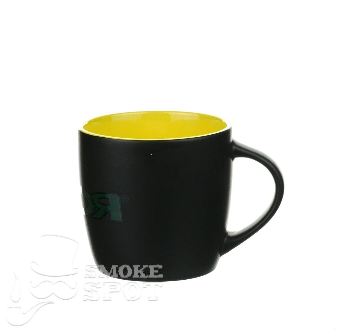Side view of ROOR Mug rasta yellow inside - durable and stylish glass mug