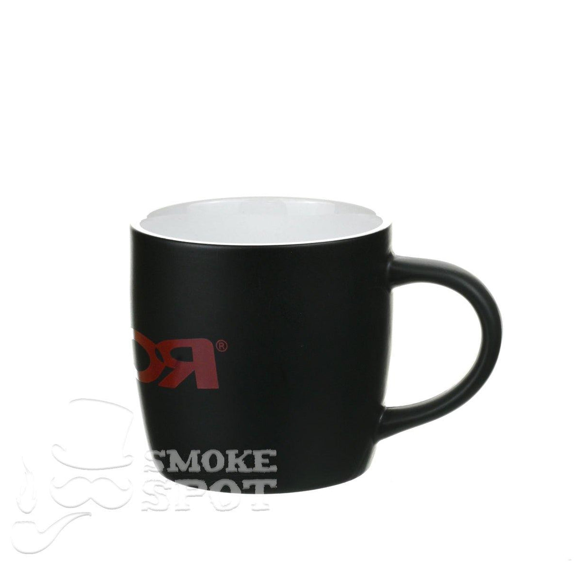 Side view of ROOR Mug Red White Inside premium glass mug - Smoke Spot Smoke Shop