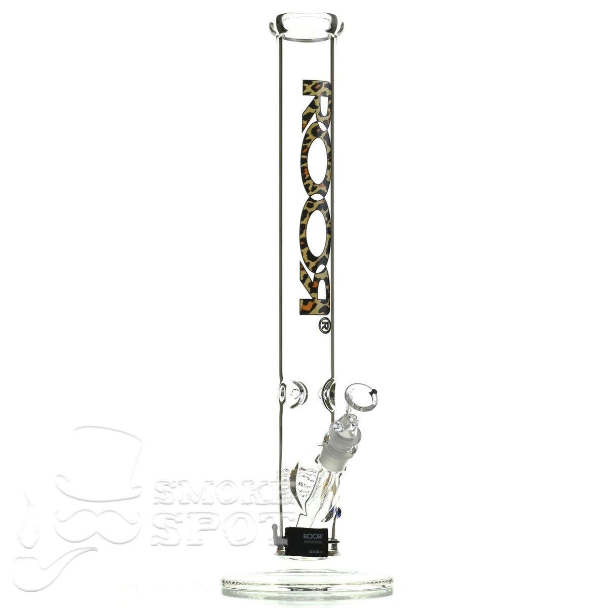 Side view of Roor Straight Tube 18 inch leopard waterpipe - Smoke Spot