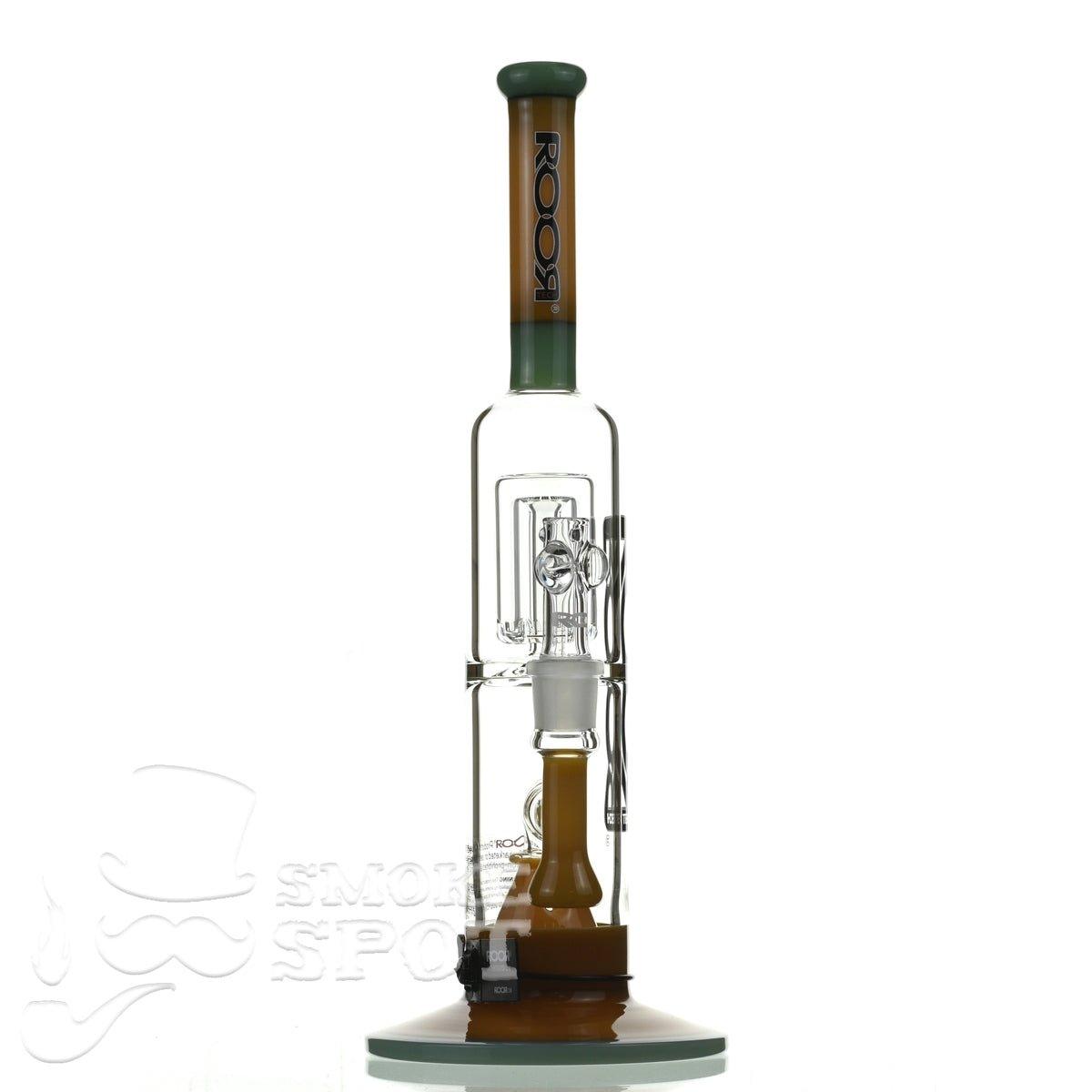 Side view of Roor Tech 2 barrel style chamber tangie & mint glass bong - Smoke Spot