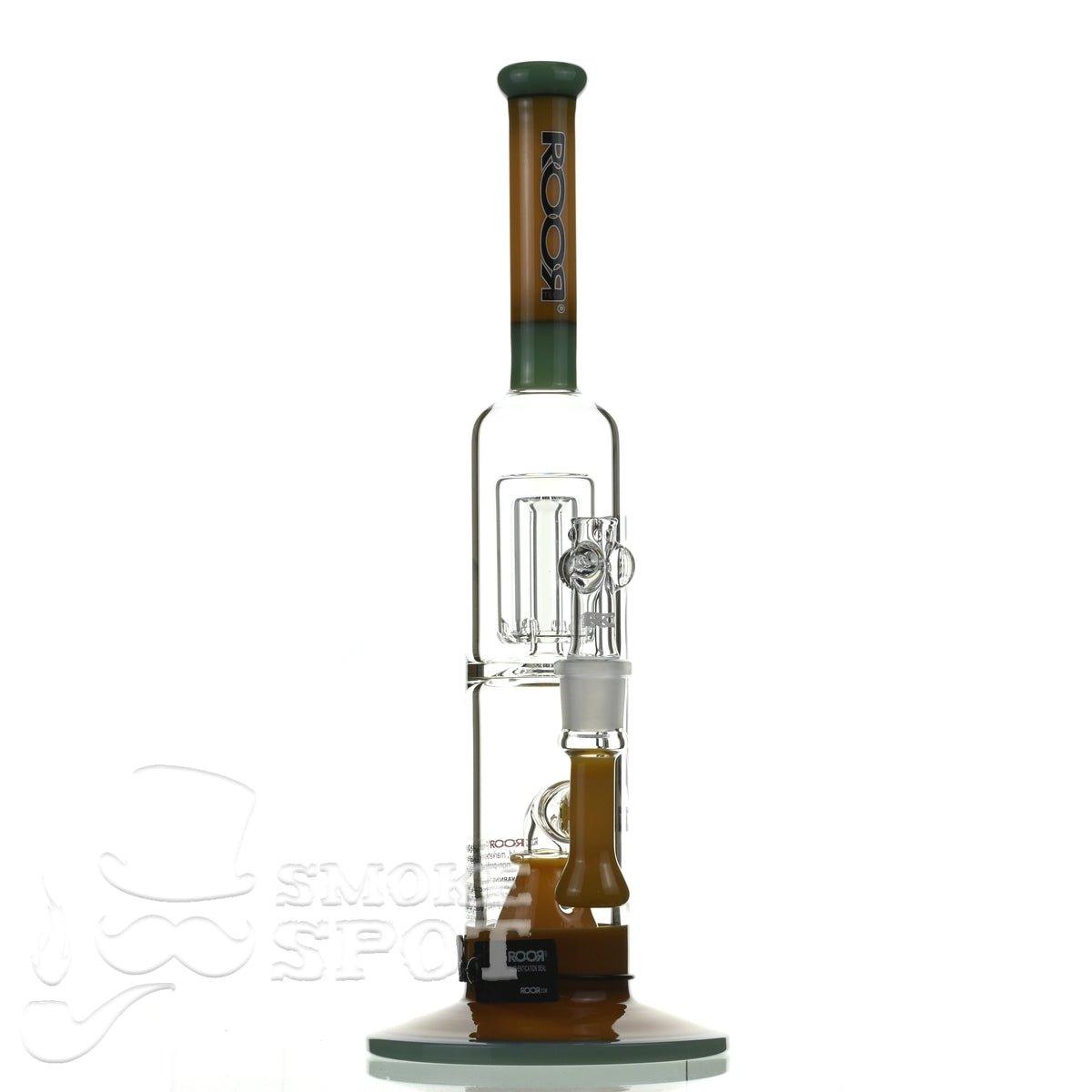 Close-up of Roor Tech 2 barrel style chamber tangie & mint glass bong - Smoke Spot