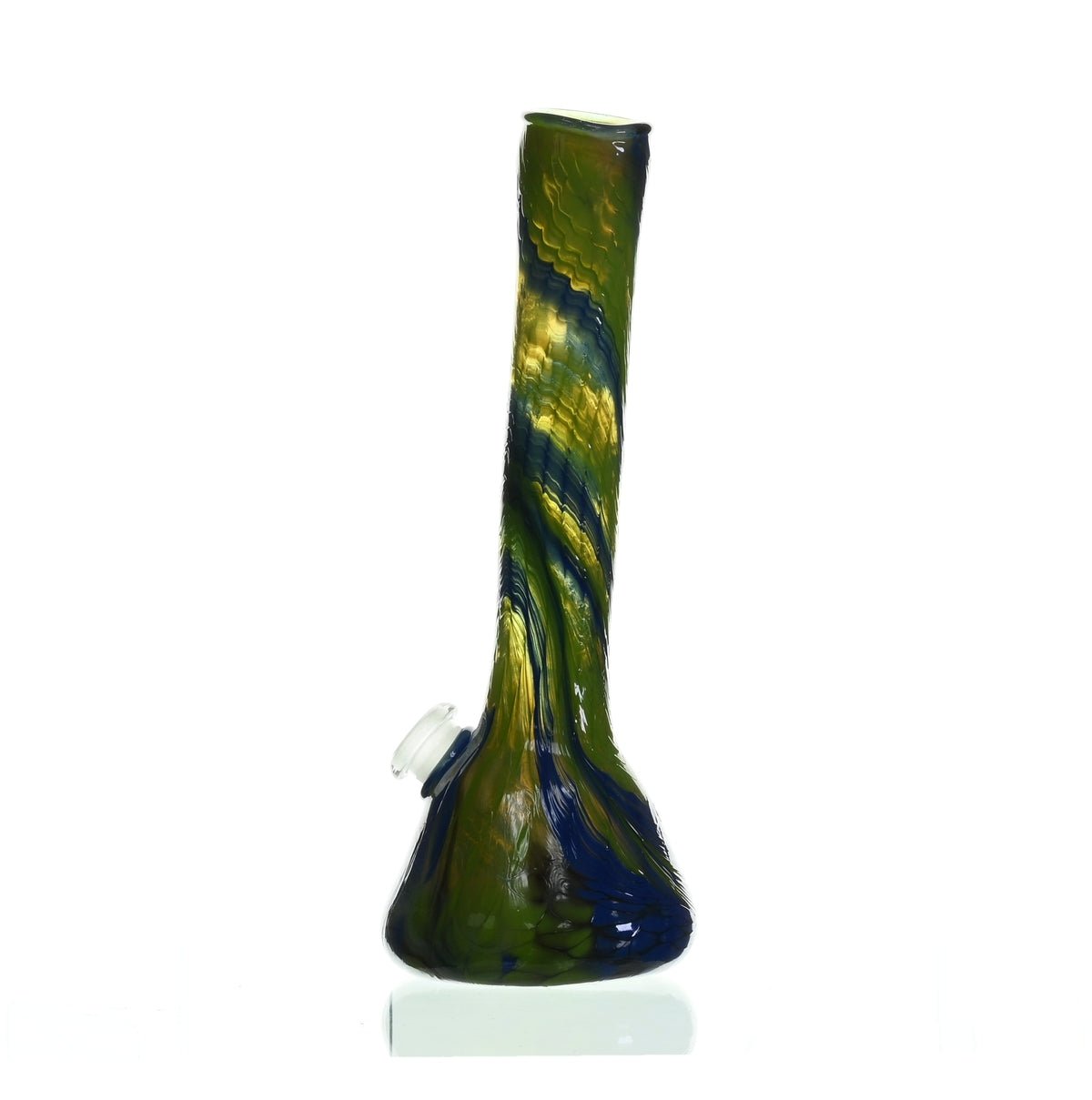 Close-up of SPECIAL K GLASS Soft Glass Medium Bullet #129 joint and downstem - Smoke Spot Glass