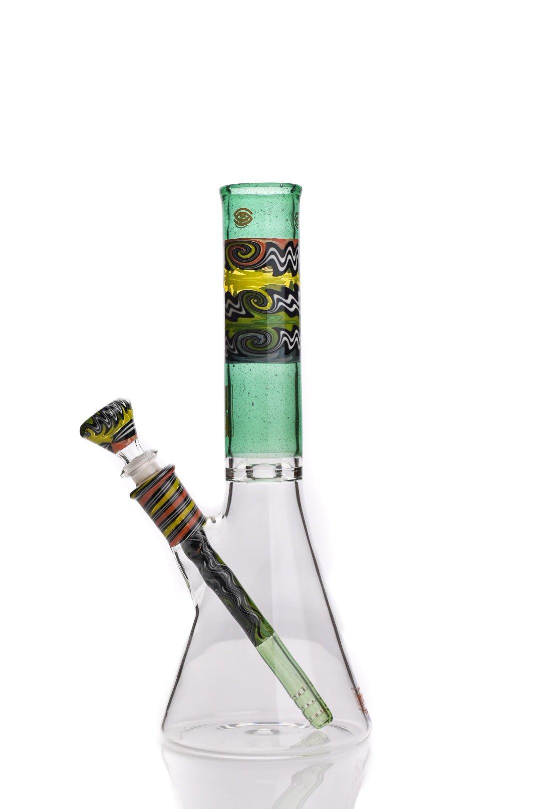 Side view of Subliminal Glass Gobs 12 inch Beaker Waterpipe - Smoke Spot Glass