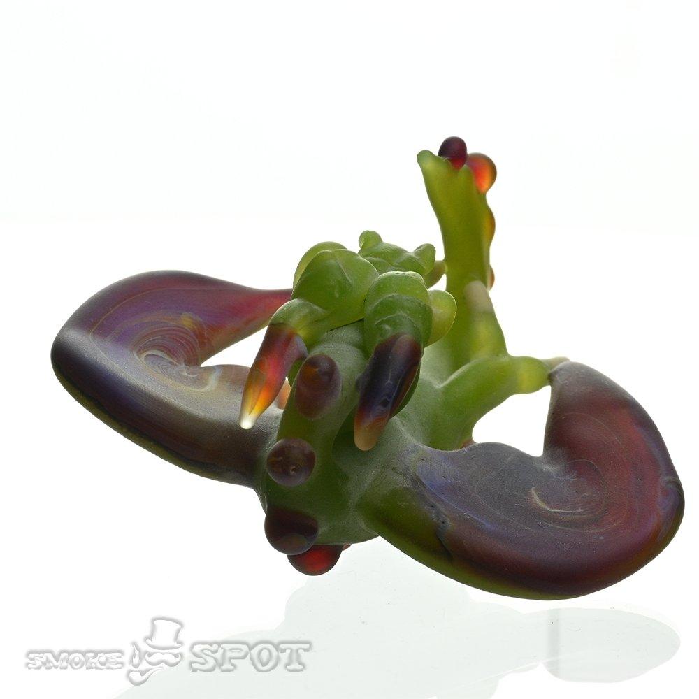 Side view of Tony Kazy Mini Dragon Full Body Pendant glass art
