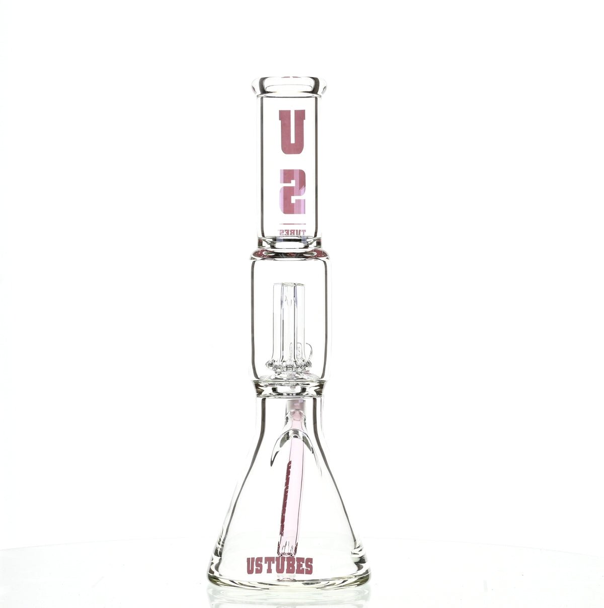 US TUBES 15" BEAKER W/SHOWERHEAD PERC AND PINK ACCENTS - SSSS