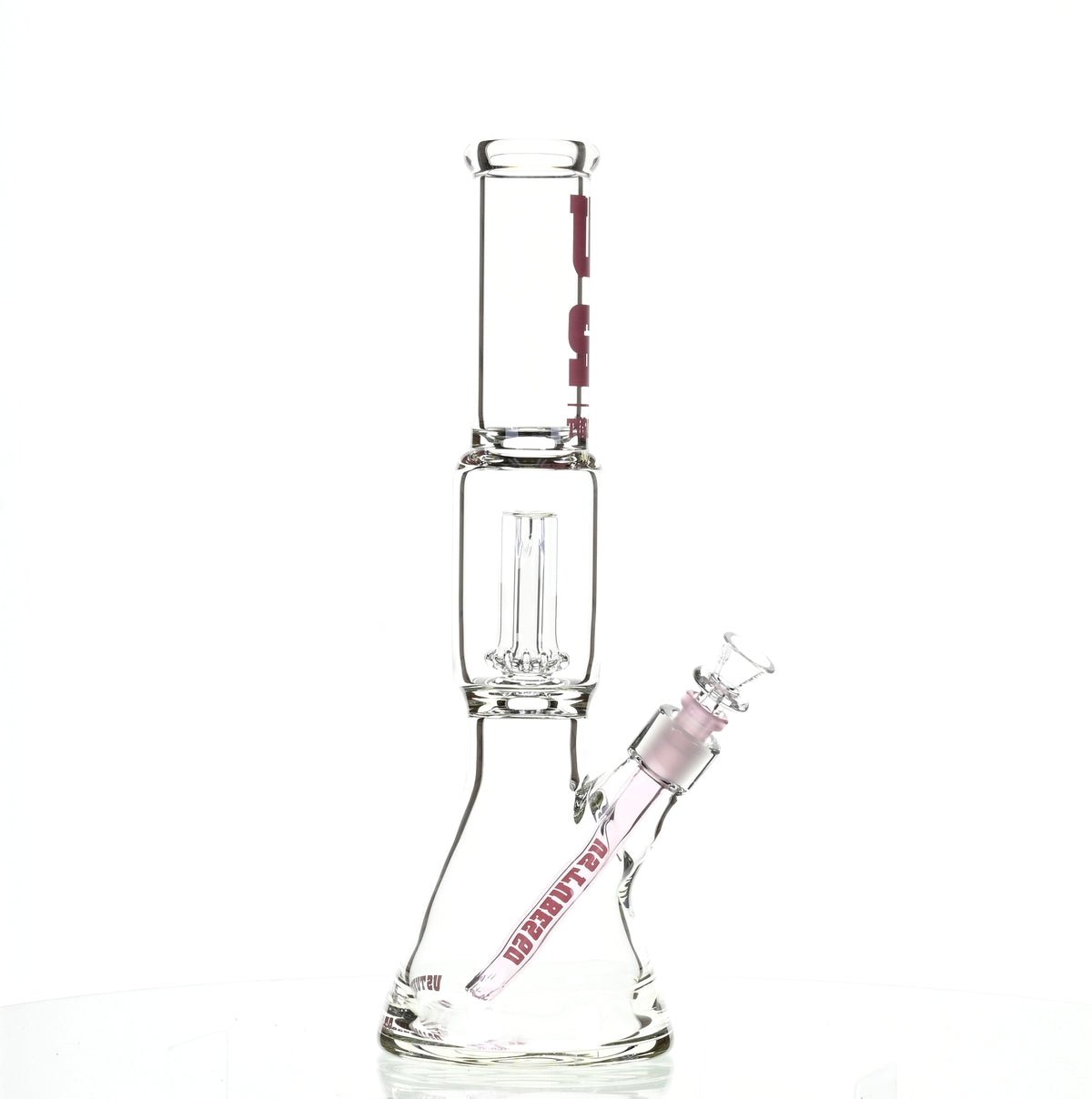 US TUBES 15" BEAKER W/SHOWERHEAD PERC AND PINK ACCENTS - SSSS