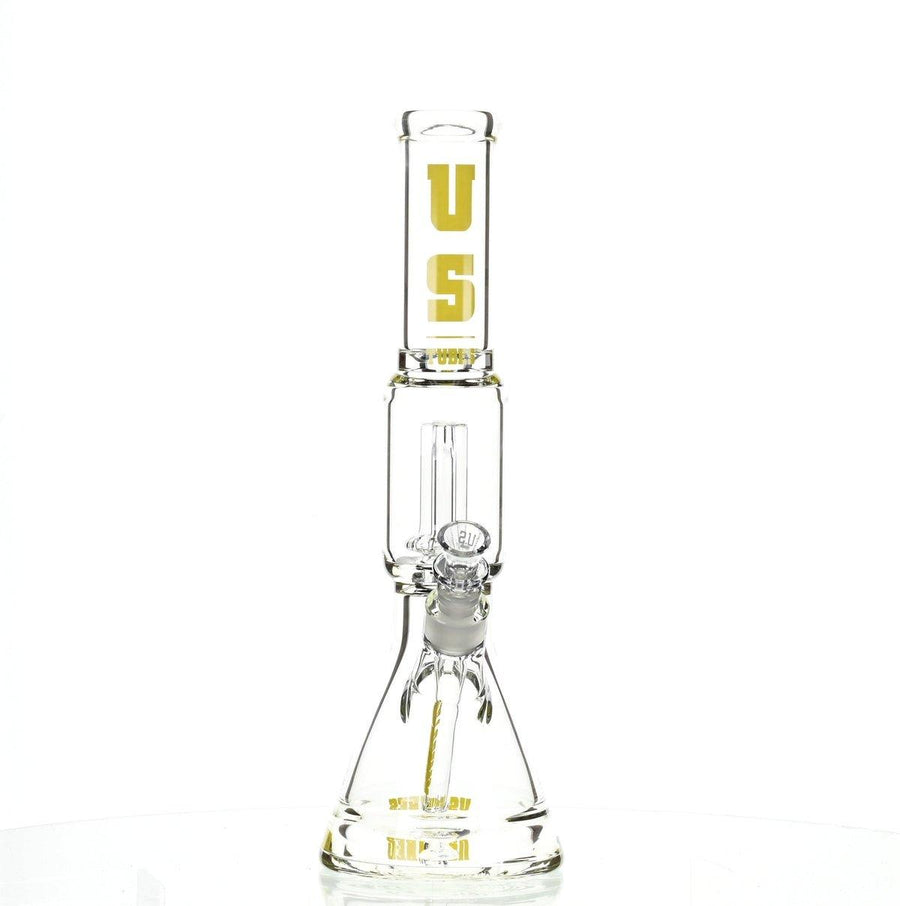 US TUBES 15" Beaker Waterpipe with Showerhead Perc and Yellow Accents