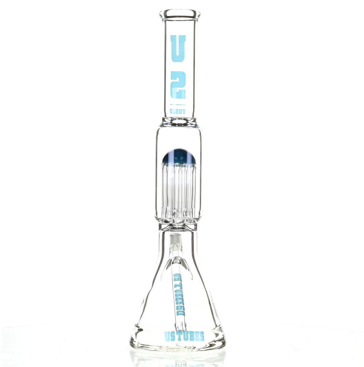 US TUBES 17" BEAKER W/TREE PERC AND BLUE ACCENTS - Smoke Spot Smoke Shop