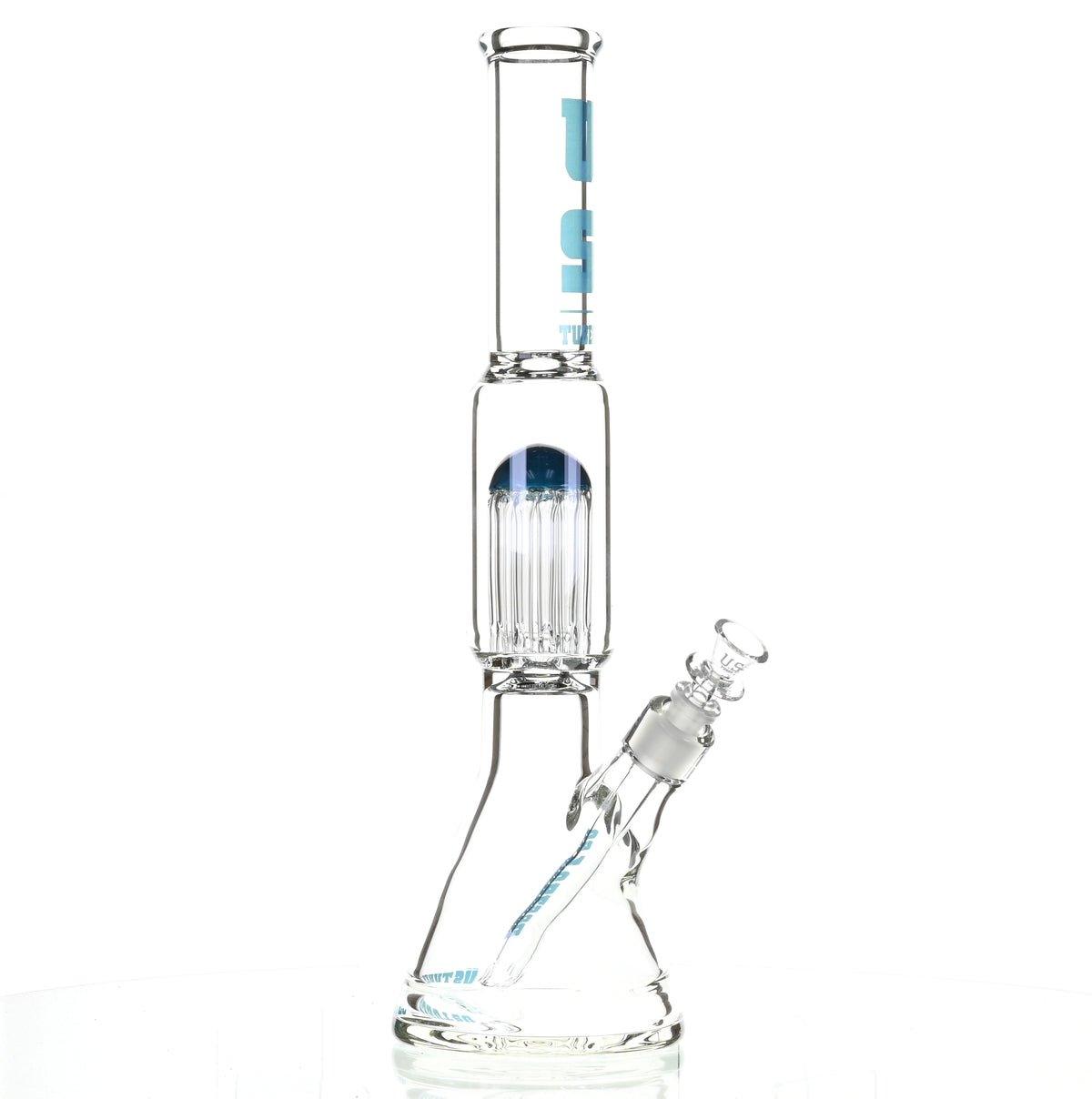 US TUBES 17" BEAKER W/TREE PERC AND BLUE ACCENTS - Smoke Spot Smoke Shop