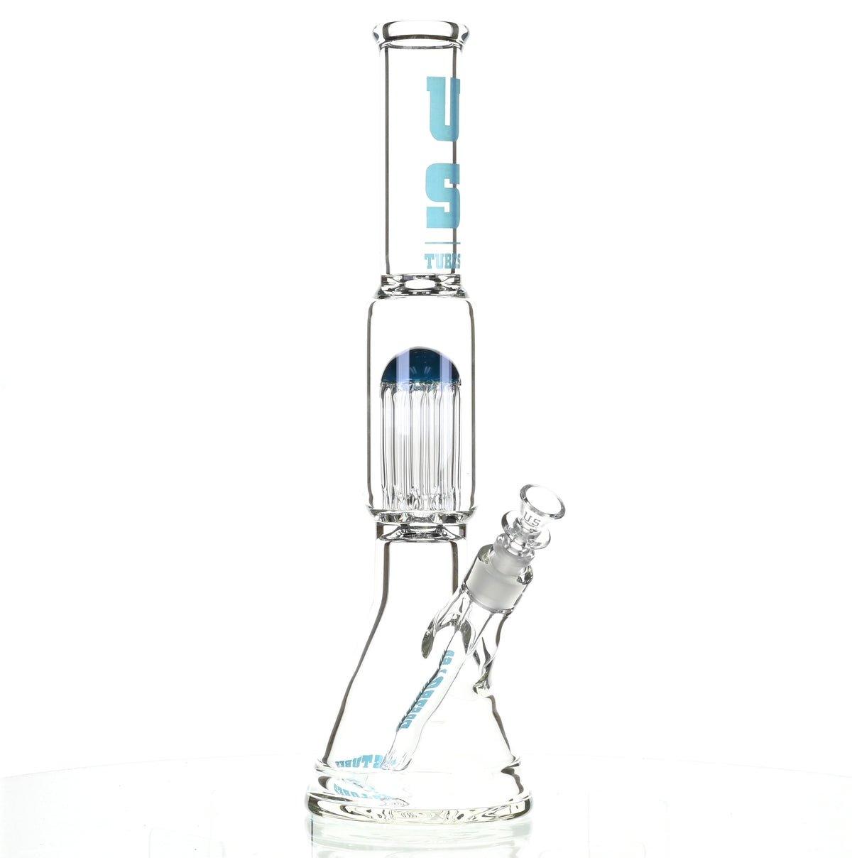 US TUBES 17" BEAKER W/TREE PERC AND BLUE ACCENTS - Smoke Spot Smoke Shop