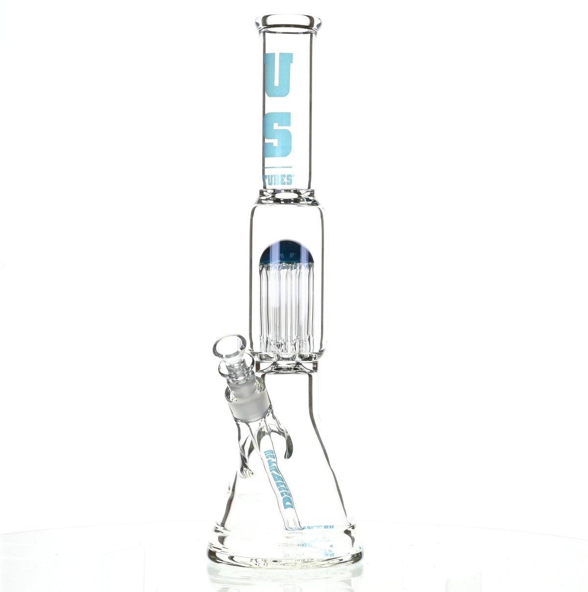 US TUBES 17" BEAKER W/TREE PERC AND BLUE ACCENTS - Smoke Spot Smoke Shop