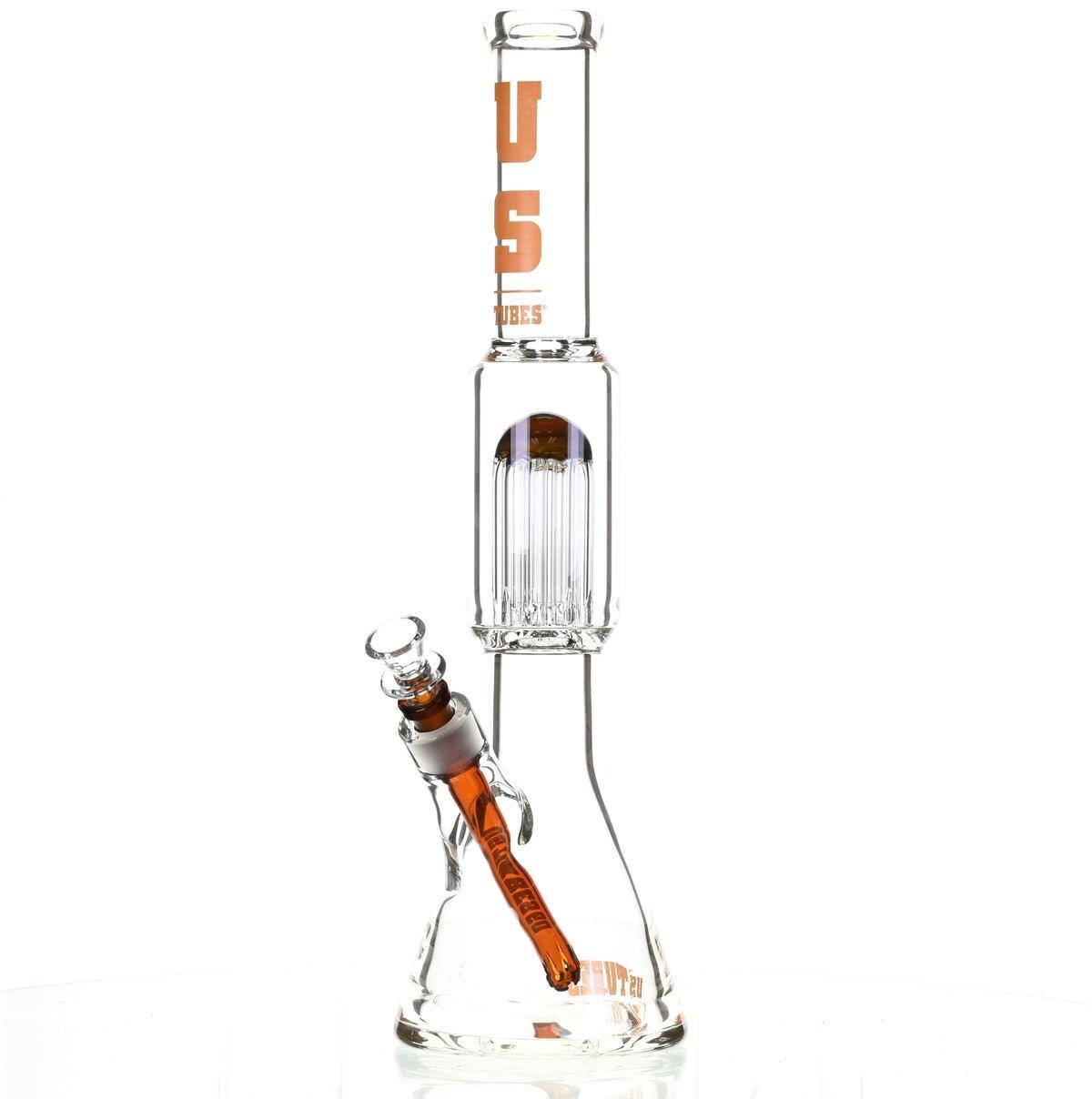 US TUBES 17" BEAKER W/TREE PERC AND ORANGE ACCENTS - Smoke Spot Smoke Shop