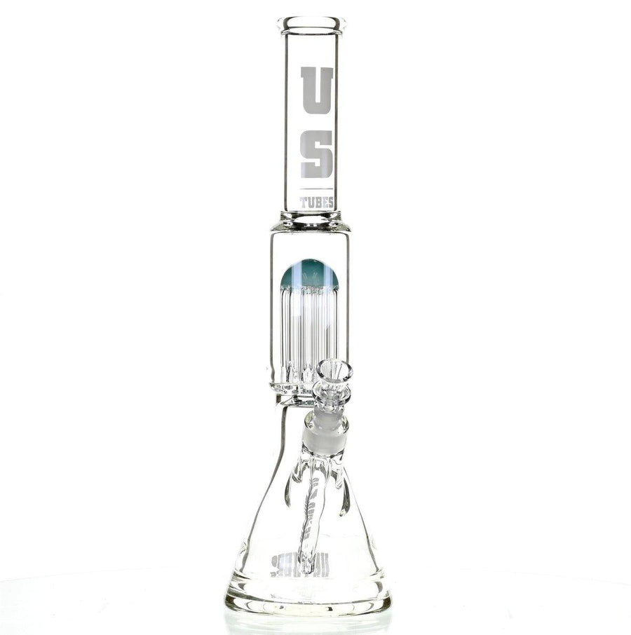 US TUBES 17" BEAKER W/TREE PERC AND WHITE/BLUE ACCENTS