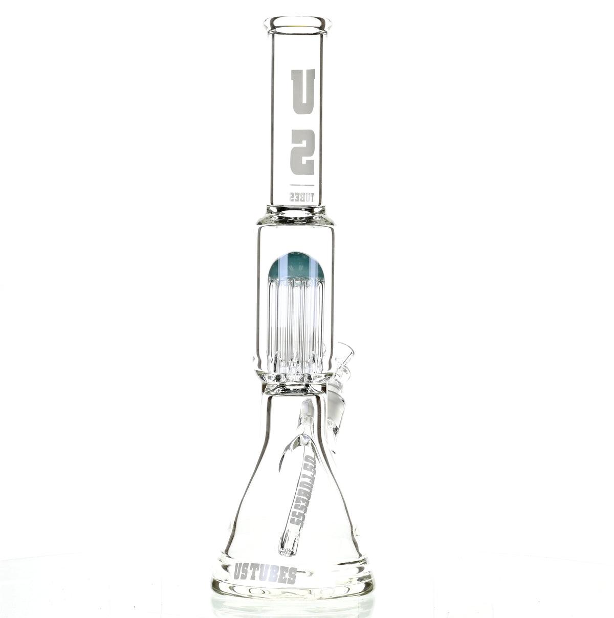 US TUBES 17" BEAKER W/TREE PERC AND WHITE/BLUE ACCENTS
