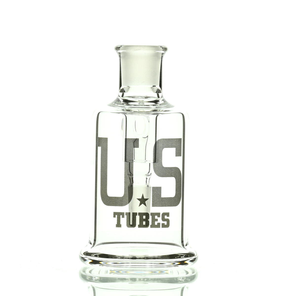 US TUBES Dry Ash Catcher 14mm 90 Degree Silver Logo - Premium Glass Accessory at Smoke Spot