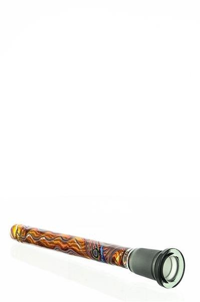 Close-up of Waterhouse Glass worked downstem 6 inch with 6 slits - Smoke Spot Glass