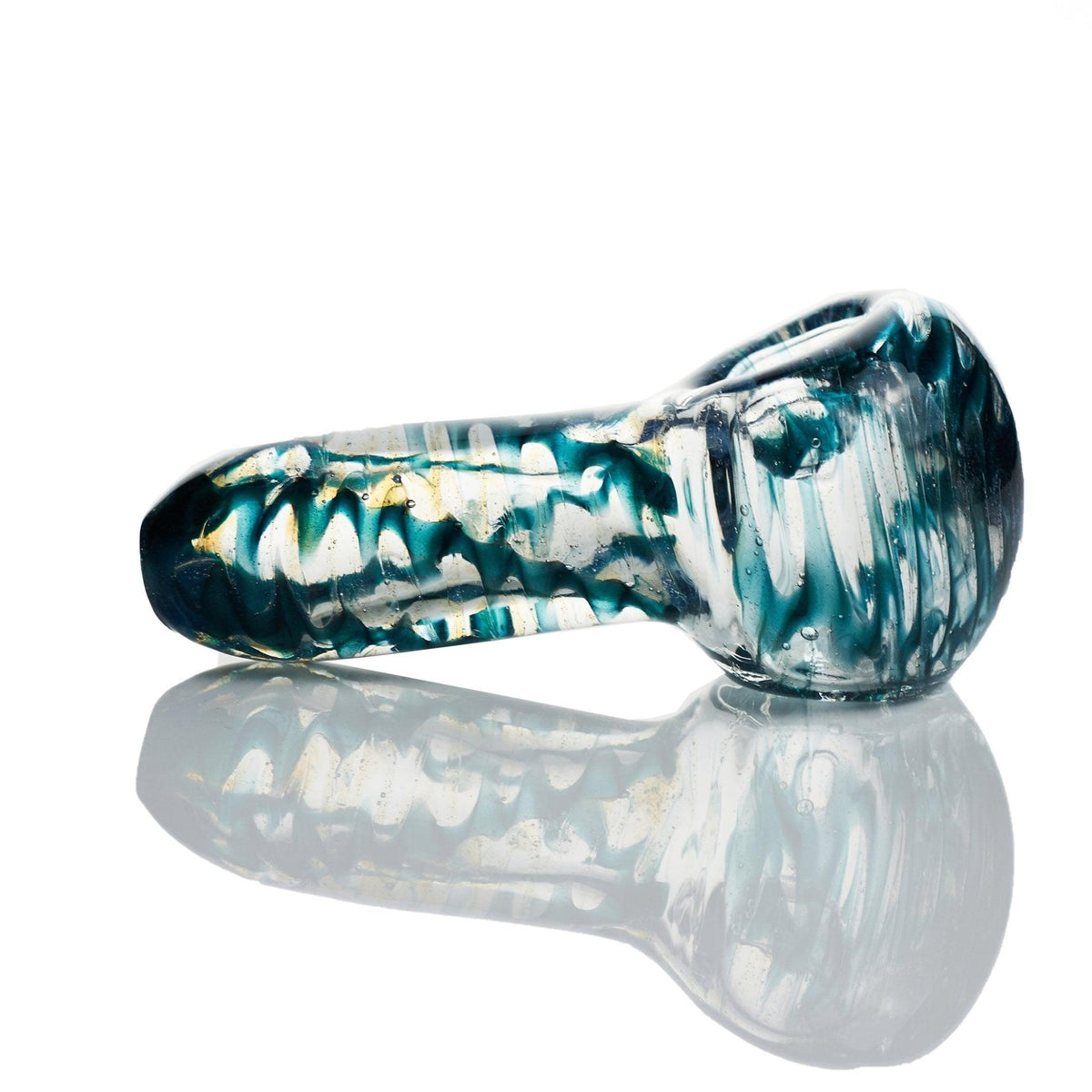 Close-up of Westie glass colorful blue green spoon handpipe - Smoke Spot