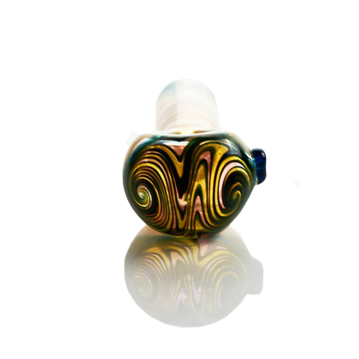 Side view of Westie Glass Spoon Fumed Window Handpipe Rose Gold & Teal Blue - Smoke Spot